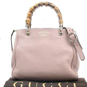 GUCCI Bamboo Handle 2way Shoulder Hand Bag Embossing Leather Pink GHW 16MA272